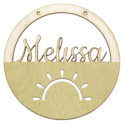 Houten zon hoepel in kleur met naam goud