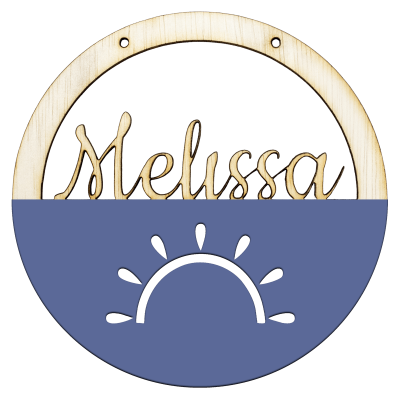 Houten zon hoepel in kleur met naam provenceblauw