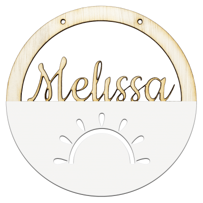 Houten zon hoepel in kleur met naam wit