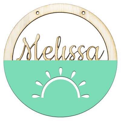 Houten zon hoepel in kleur met naam zee groen