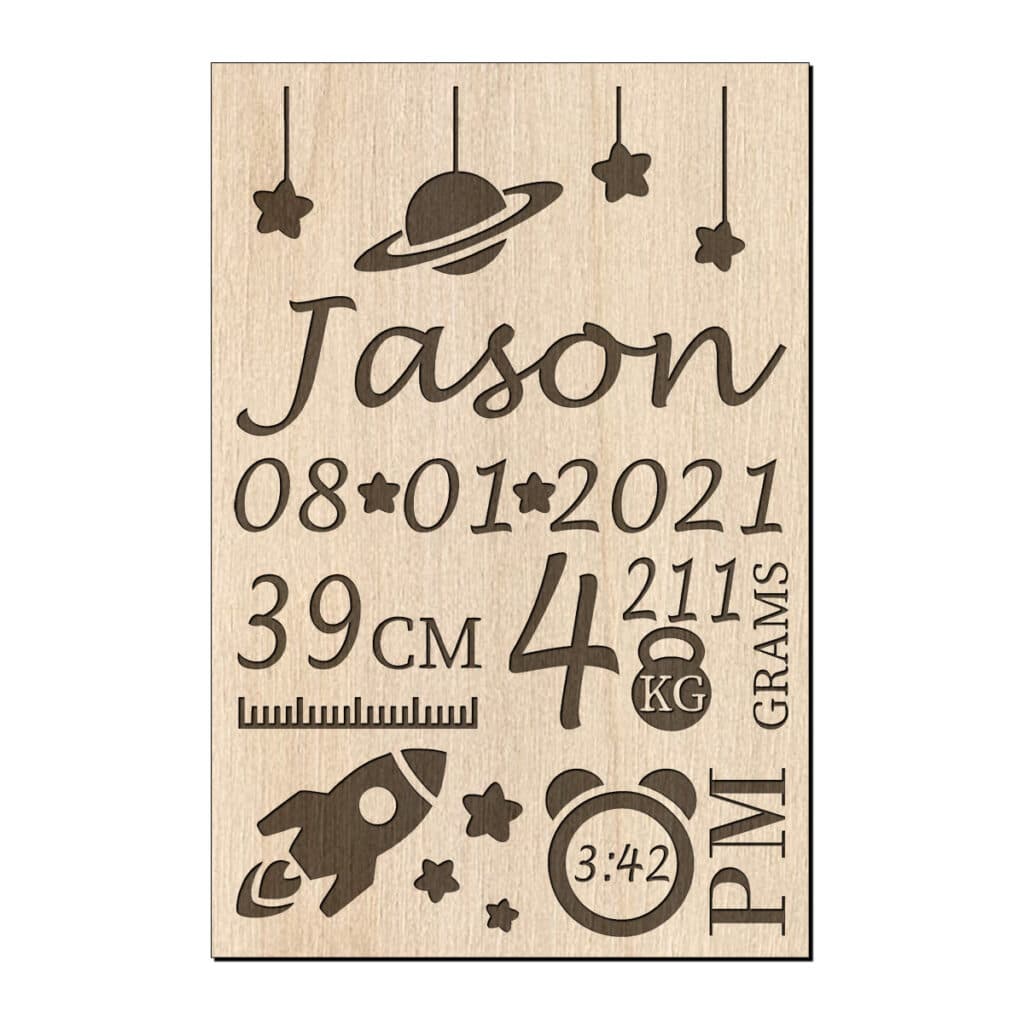 Houten naambord geboorte space