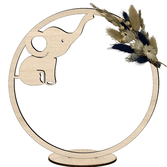 Houten ring met naam olifant en droogbloemen