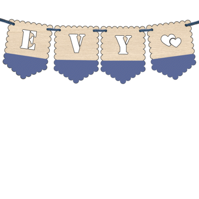 Houten vlaggetjes ribbel met naam gratis koord provence blauw