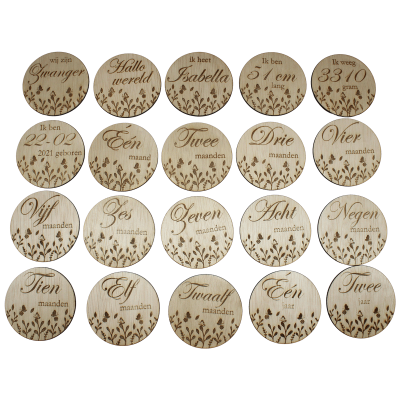 Mijlpaal schijven hout met naam gratis zak