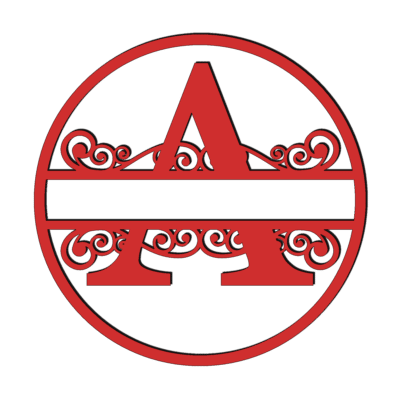 Houten ring met sier naam en hoofdletter lipstick rood