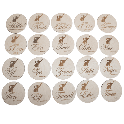 Mijlpaal schijven hout olifant met gratis zak