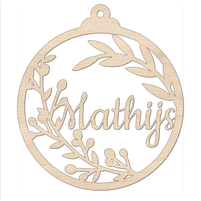 Gepersonaliseerde houten kerstbal blad met naam