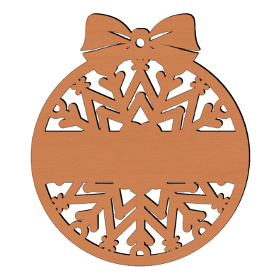 Houten kerstbal vlok met naam strik diep oranje 1