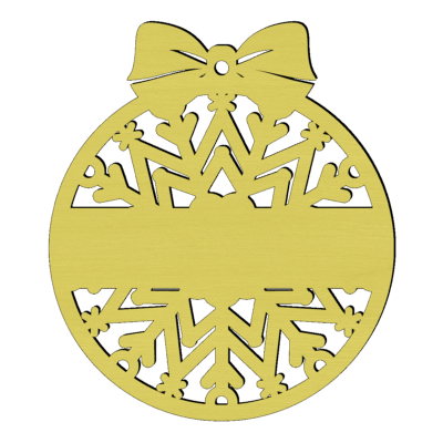 Houten kerstbal vlok met naam strik geel 1