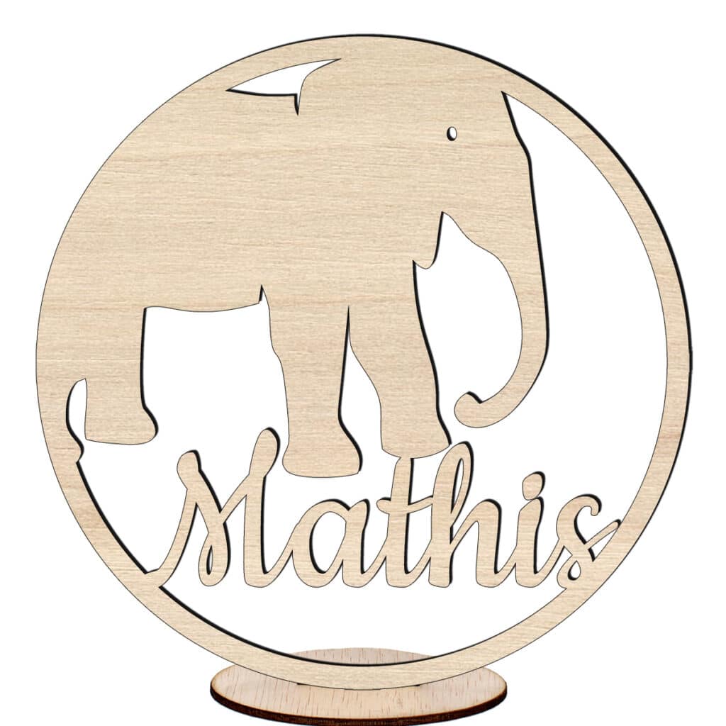 Houten naamring olifant met gratis voetje