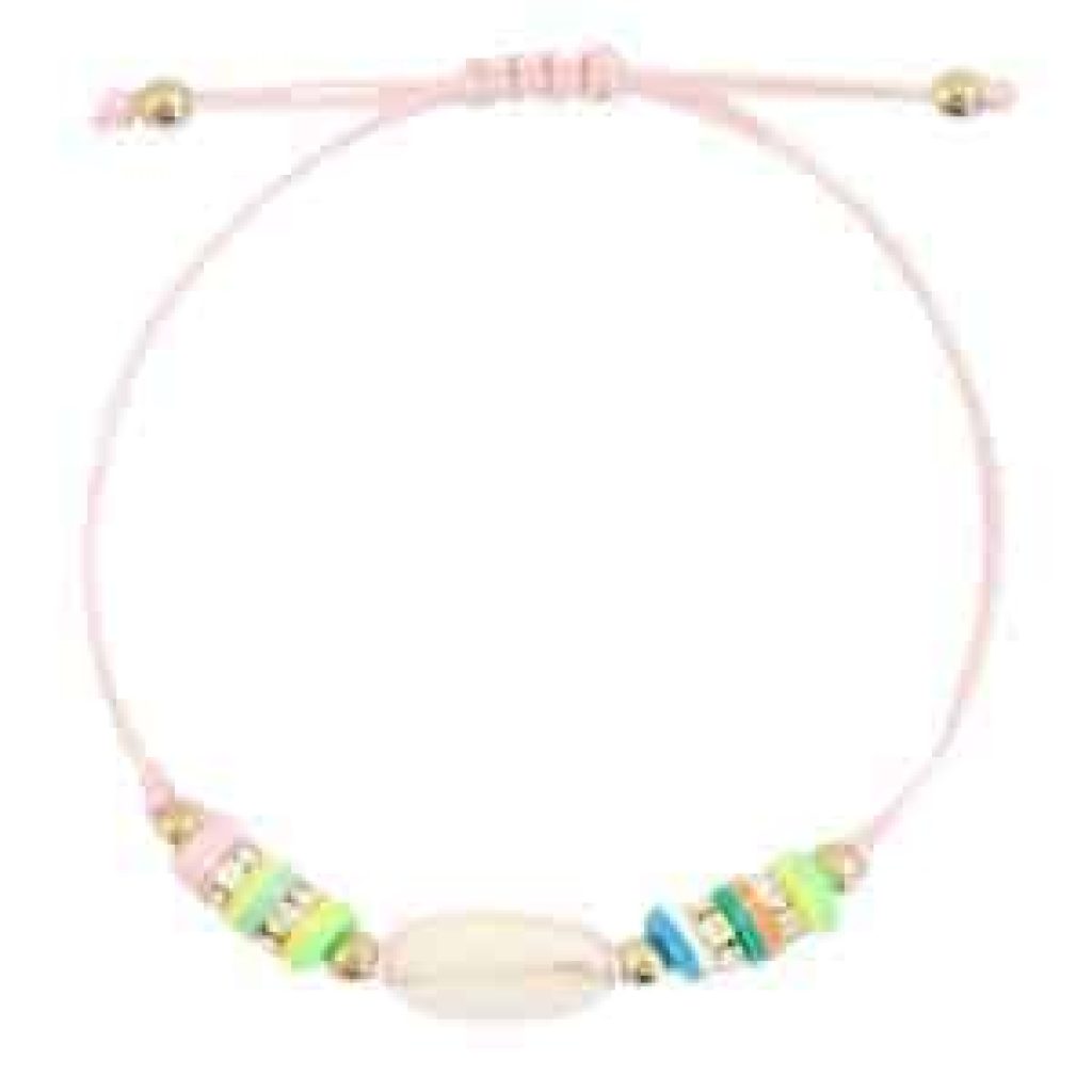 Trendy armband schelp multikleur peach roze