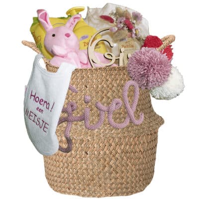 Gevulde kraam mand voor een meisje Roze naturel