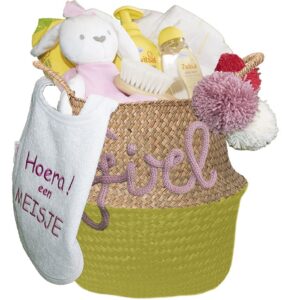 Kraammand voor een meisje Regenboog geel 5 Kraammand voor een meisje Regenboog geel