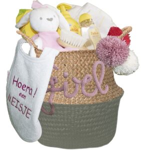 Kraammand voor een meisje Regenboog olijf groen