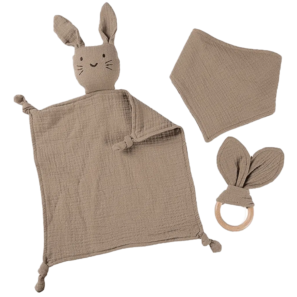 Knuffeldoek konijntje kraamcadeau donker khaki