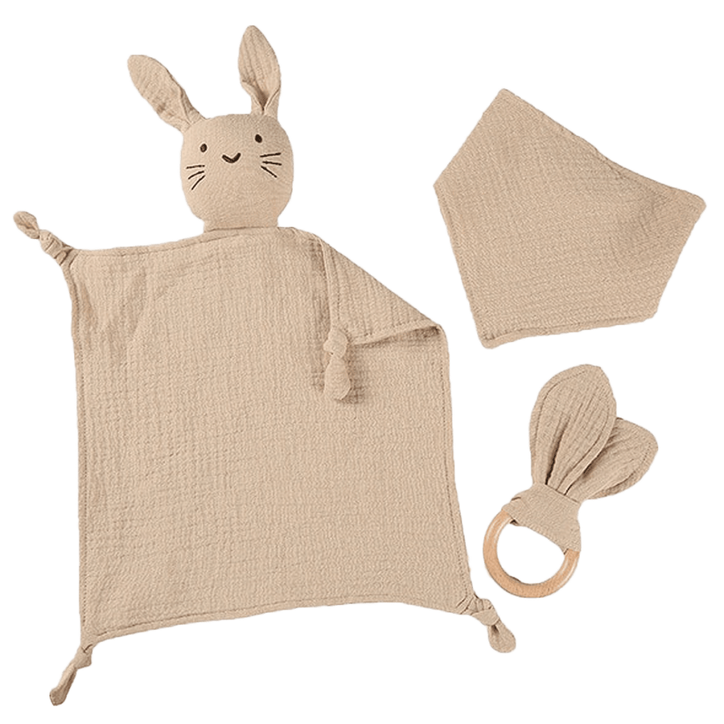 Knuffeldoek konijntje kraamcadeau khaki