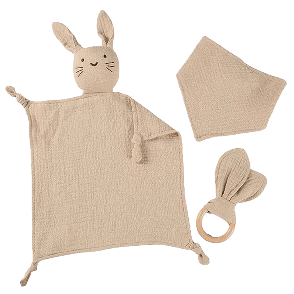 Knuffeldoek konijntje kraamcadeau khaki