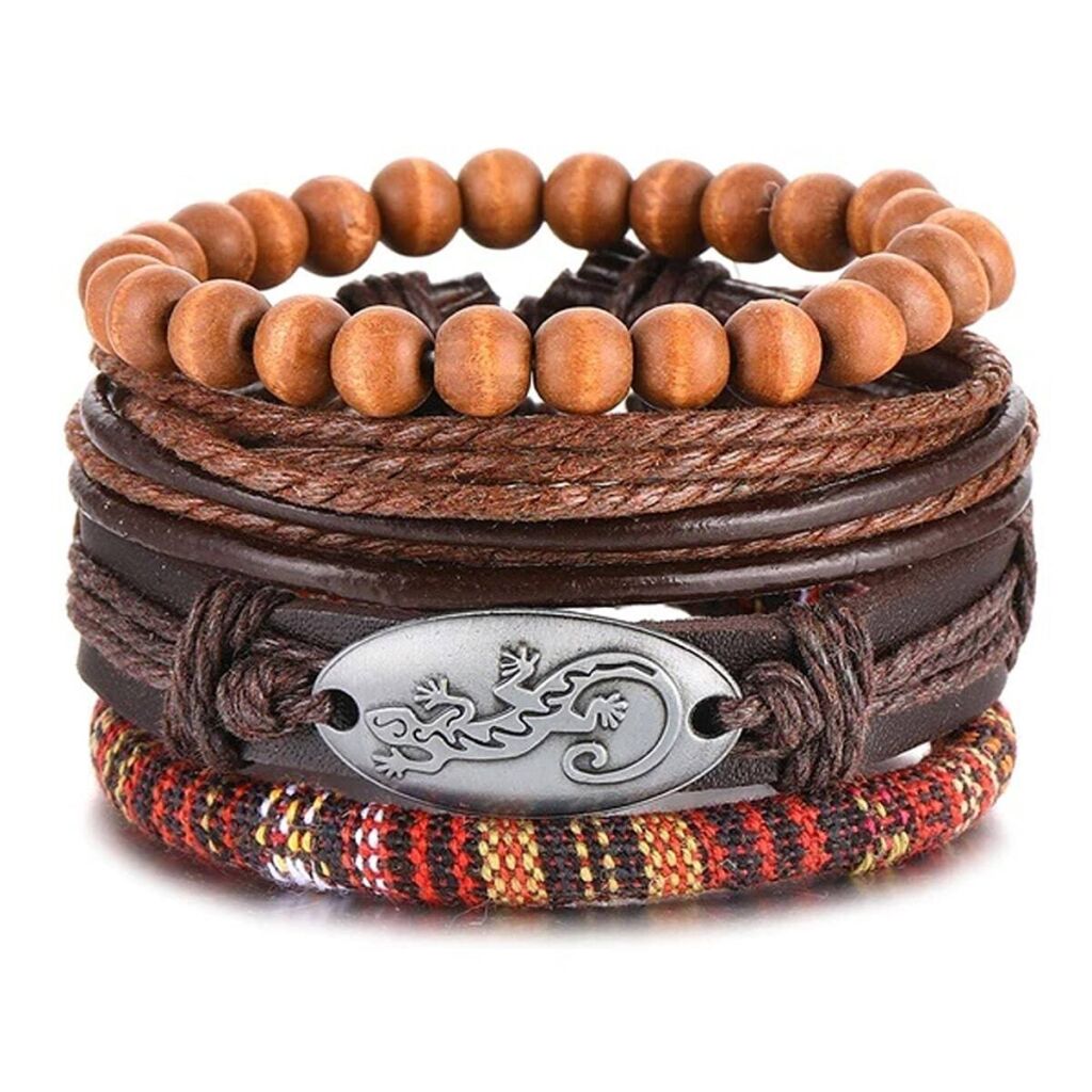 Leren armband vintage gekko hagedis