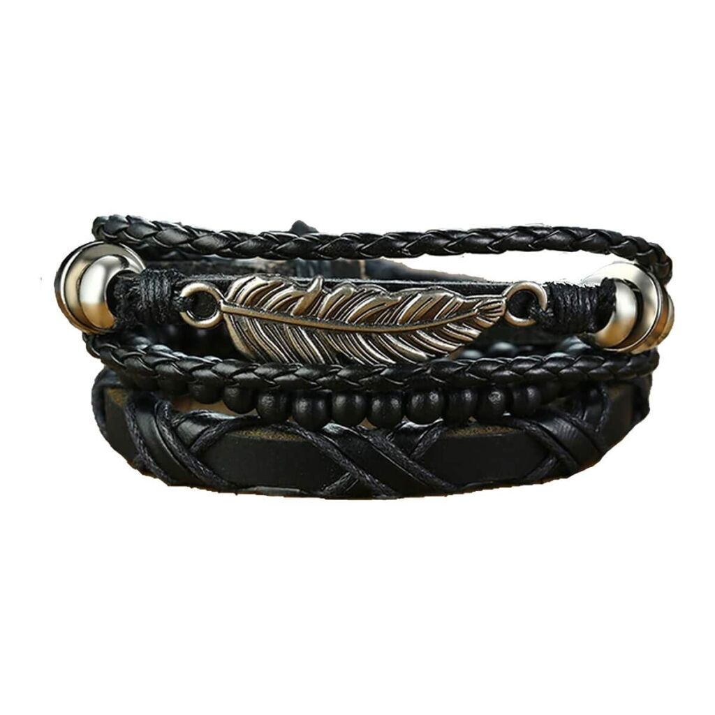 Leren armband vintage veer