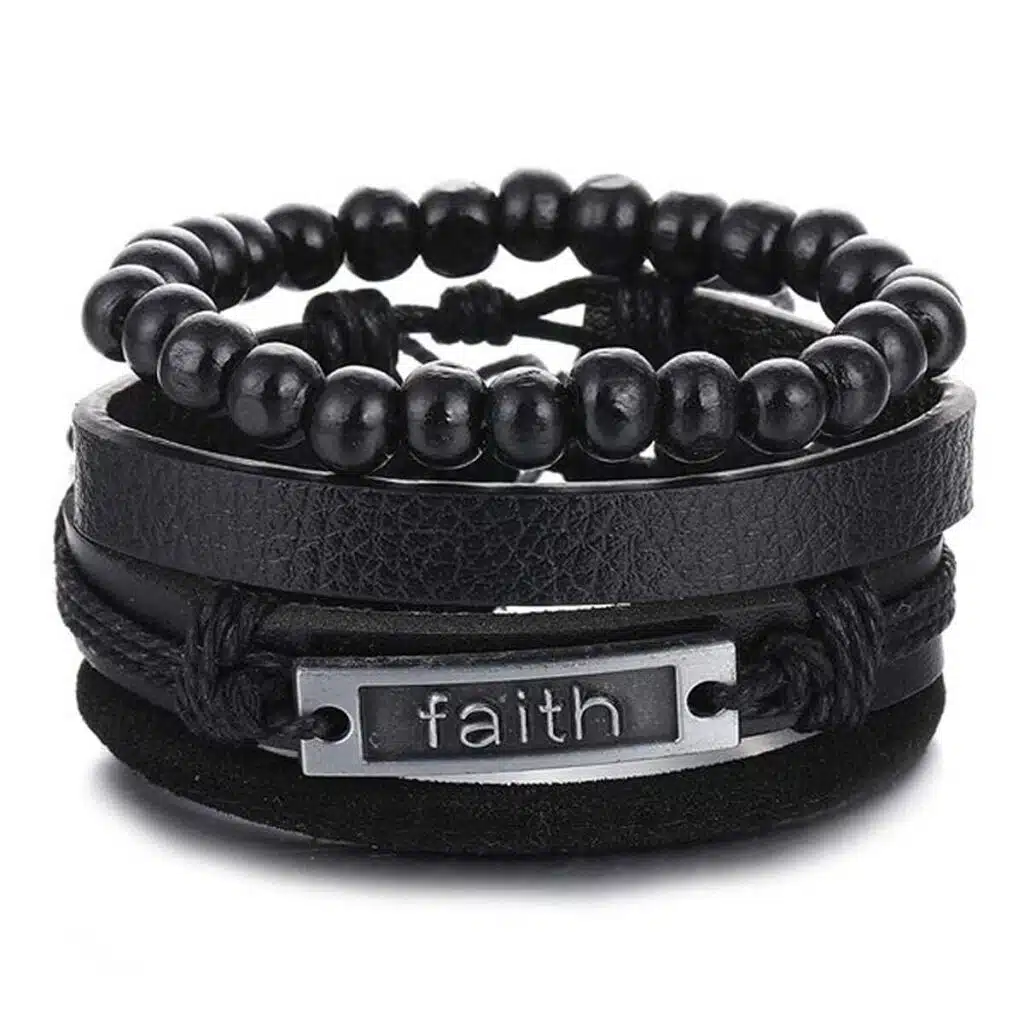 lederen heren armband vintage faith