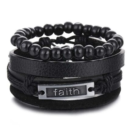 lederen heren armband vintage faith