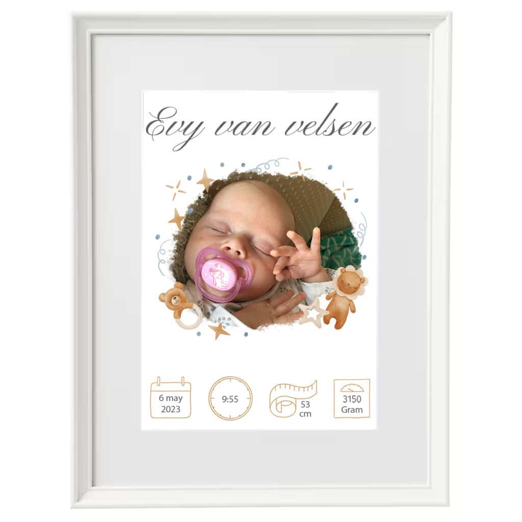 Geboorte print fotolijst met baby foto