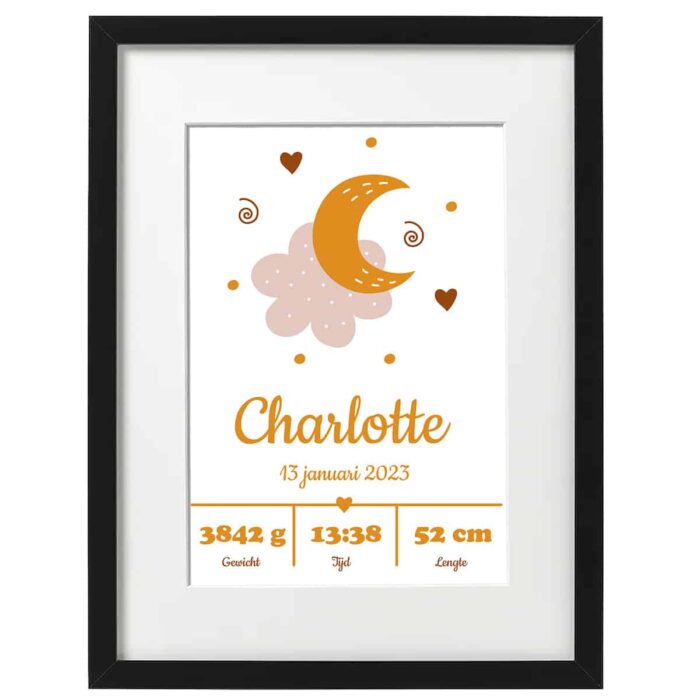 Geboorte poster gepersonaliseerd maan 2