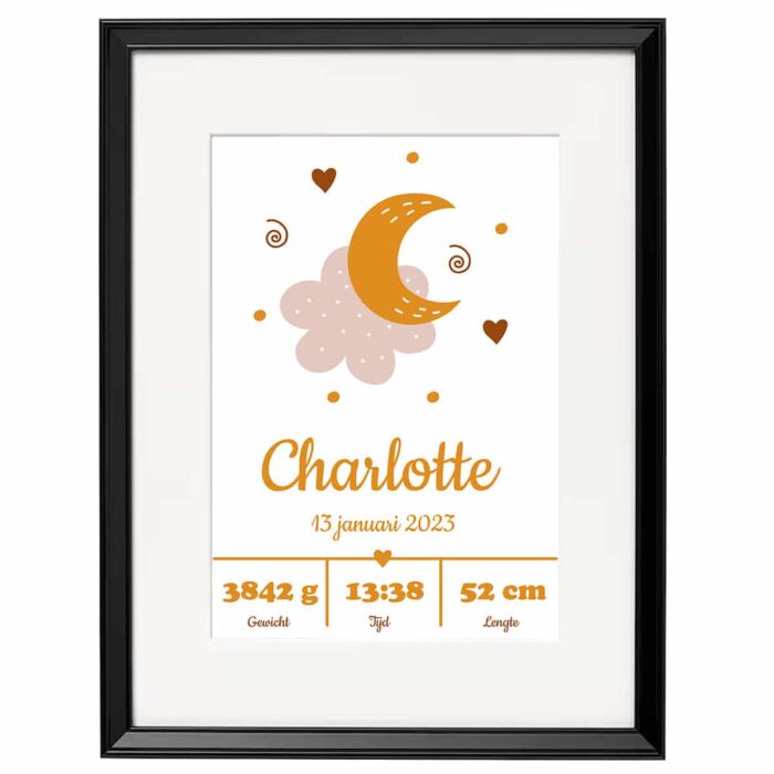 Geboorte poster gepersonaliseerd maan 4