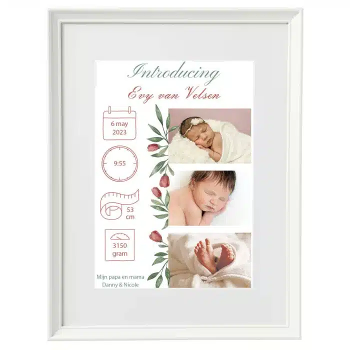Geboorte print fotolijst met baby foto meisje