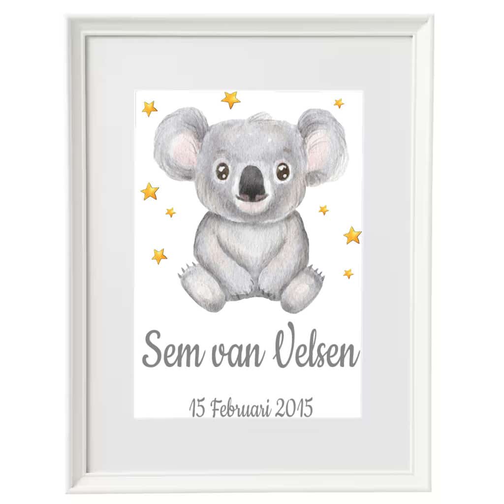 Geboorte print geboorte poster koala met stats