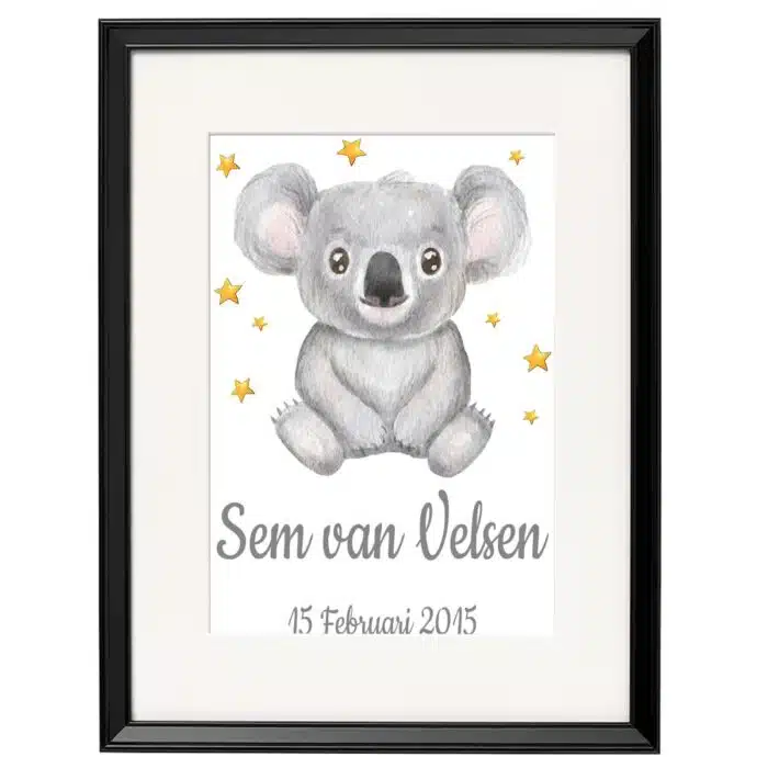Gepersonaliseerde geboorte poster koala 4