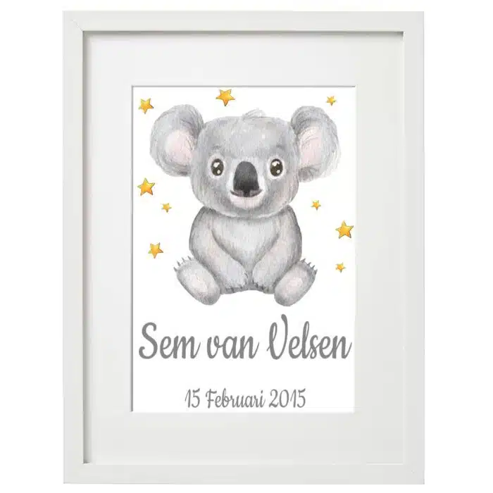 Gepersonaliseerde geboorte poster koala