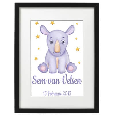 Gepersonaliseerde geboorte poster neushoorn 2