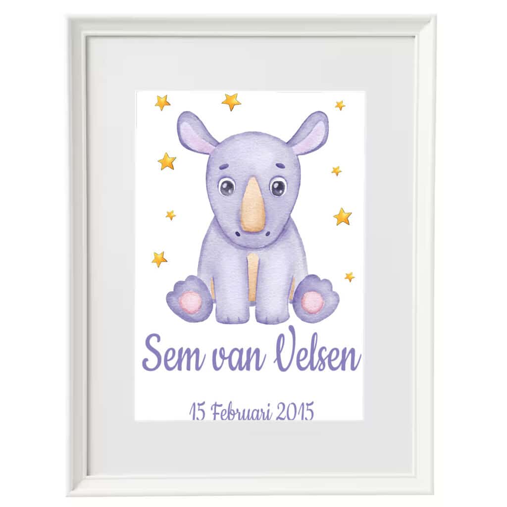 Geboorte print geboorte poster neushoorn met stats