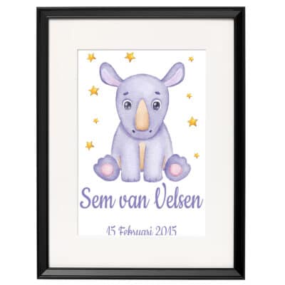 Gepersonaliseerde geboorte poster neushoorn 4