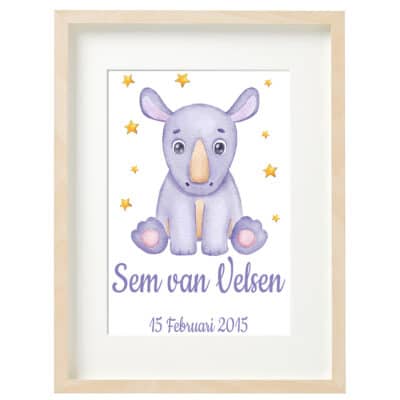 Gepersonaliseerde geboorte poster neushoorn 5