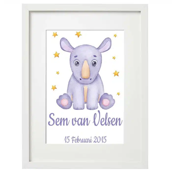 Gepersonaliseerde geboorte poster neushoorn