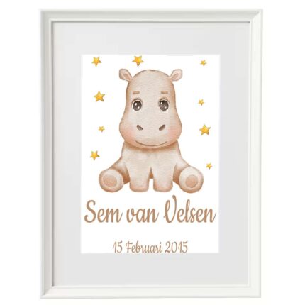 Geboorte print geboorte poster nijlpaard met stats