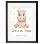 Geboorte print geboorte poster nijlpaard met stats - Imagen 3