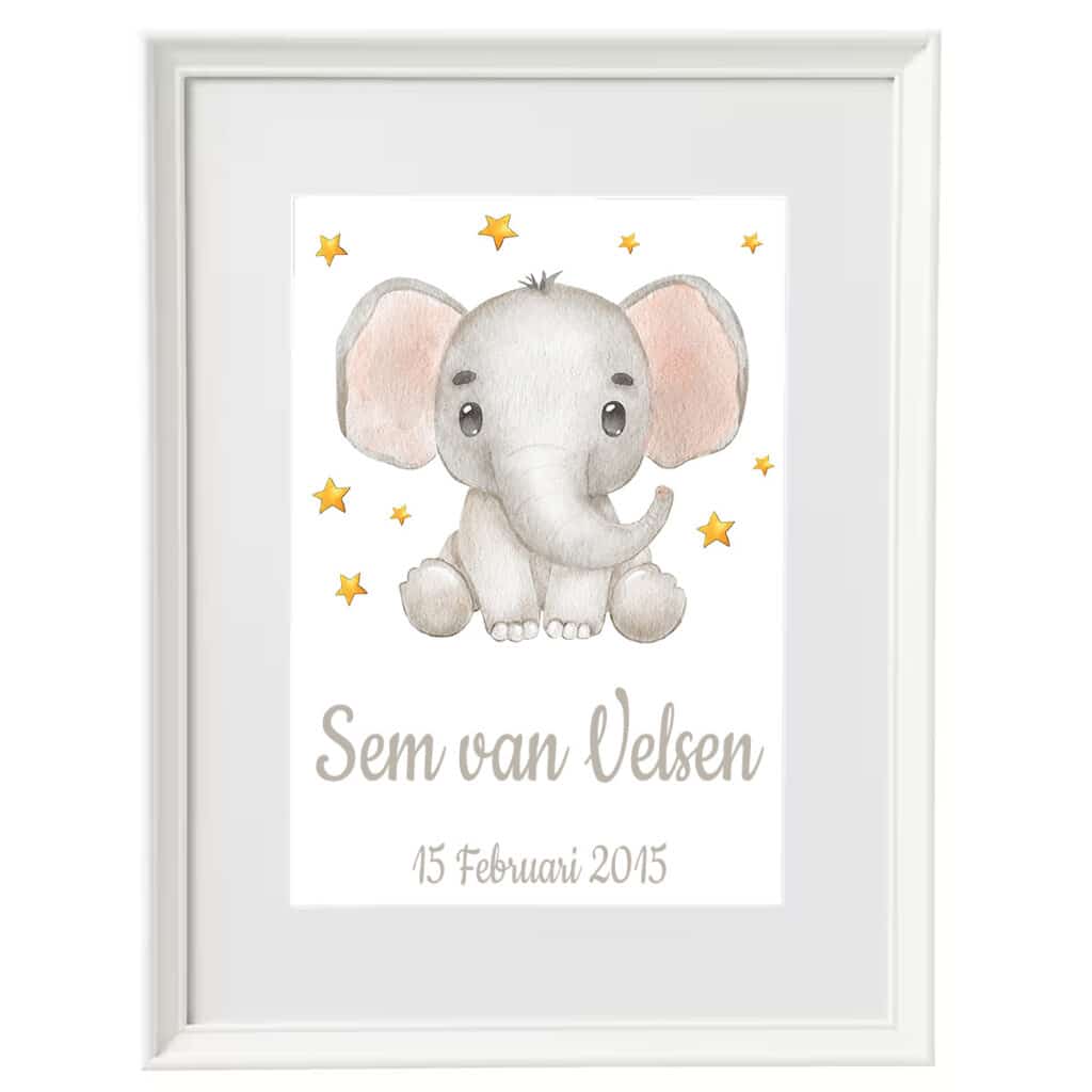 Geboorte print geboorte poster olifant met stats