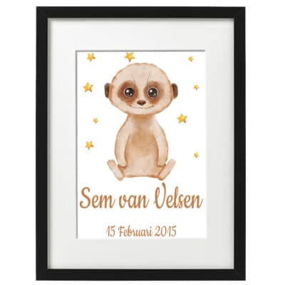 Gepersonaliseerde geboorte poster stokstaartje 2