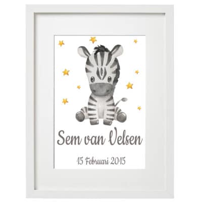 Gepersonaliseerde geboorte poster zebra