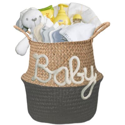Gevulde kraam mand neutraal Babygift antraciet 1