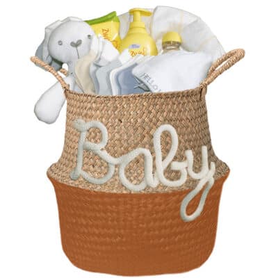 Gevulde kraam mand neutraal Babygift diep oranje 1