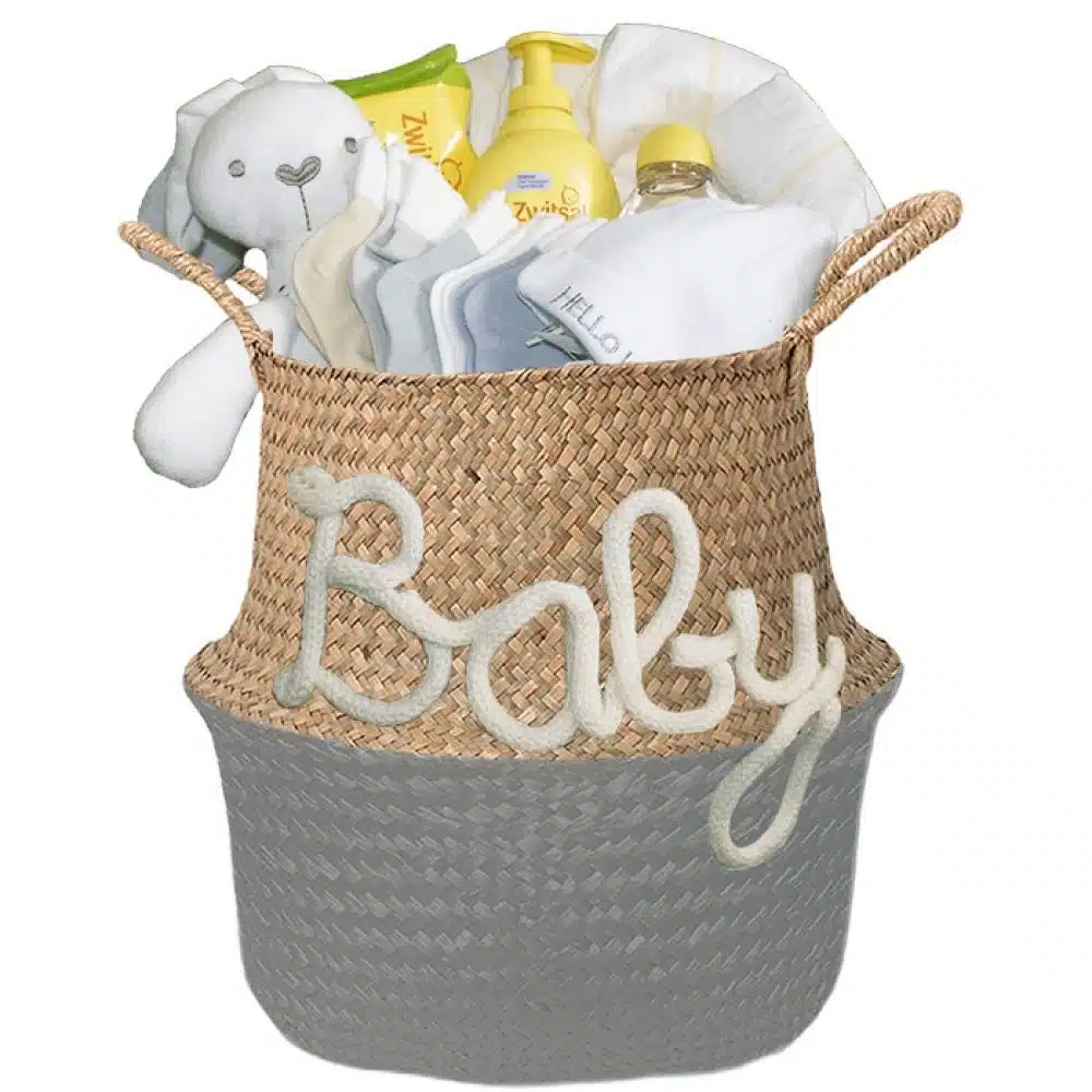 Kraam cadeau mand babygift neutraal met naam