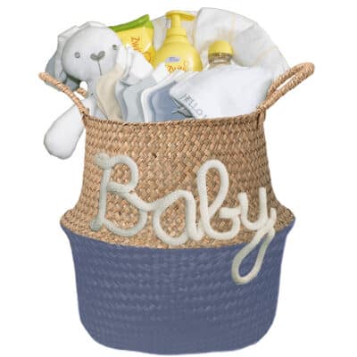 Gevulde kraam mand neutraal Babygift provence blauw 1