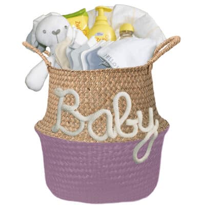 Gevulde kraam mand neutraal Babygift roze 1