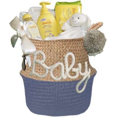 Gevulde kraammand neutraal Basic provence blauw