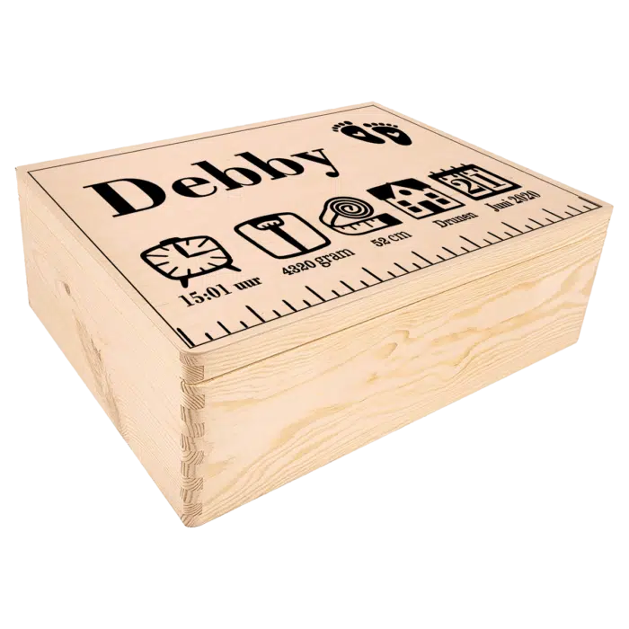 Natuurlijk houten babyborn kist met naam groot