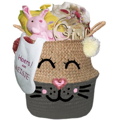 Konijntje kraam cadeau roze meisje met naam antraciet